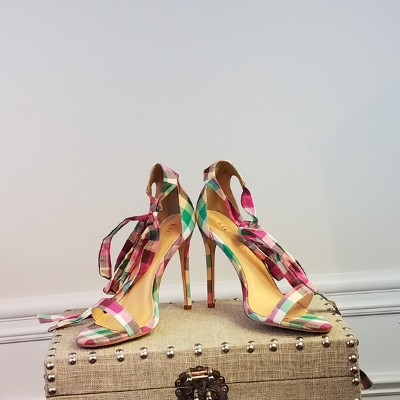 She's Ready Plaid Ribbon Lace Tie Heels - Picture 3 of 5